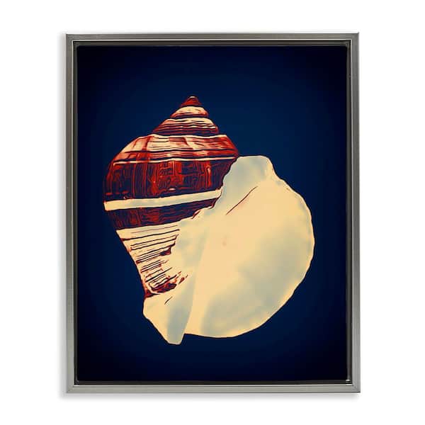 Fiber Conch on Blue by Graffi tee Studios Gray Floater Frame Coastal Graphic Art Print 21 in. x 17 in.