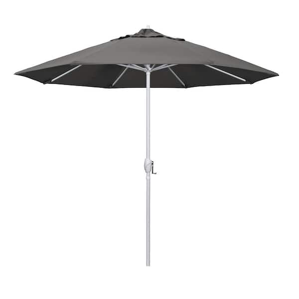 California Umbrella 9 ft. Matted White Aluminum Market Patio Umbrella Auto Tilt in Charcoal Sunbrella