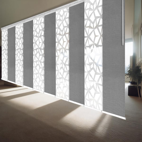 EMOH Morning Mist 120 in. - 218 in. W x 94 in. L Adjustable 10-Panel White Double Rail Panel Track with 23.5 in. Slates