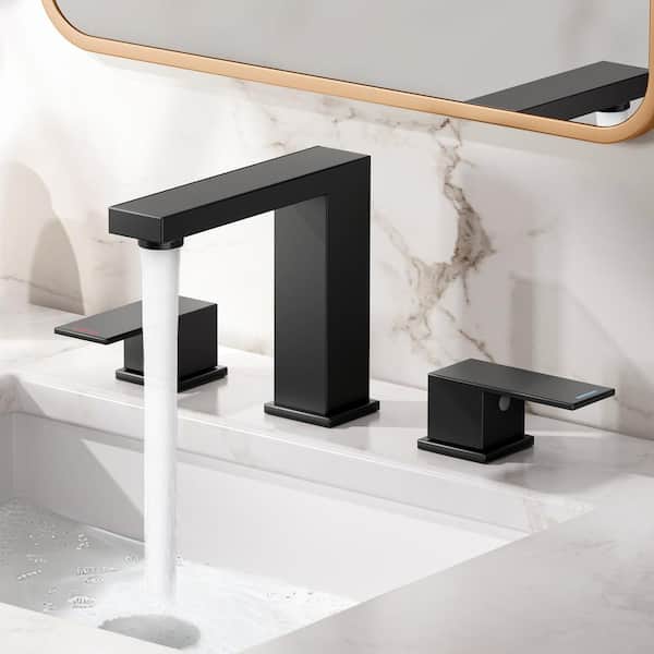 KES 8 in. Widespread 3-Holes 2-Handle Bathroom Vessel Sink Faucet in Matte Black