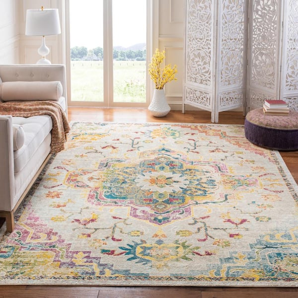 Crystal 11 ft. x 16 ft. Light Blue/Gray Distressed Border Area Rug