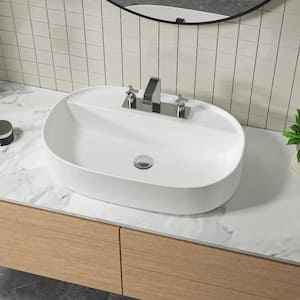 24 in. Ceramic Oval Vessel Bathroom Sink in White