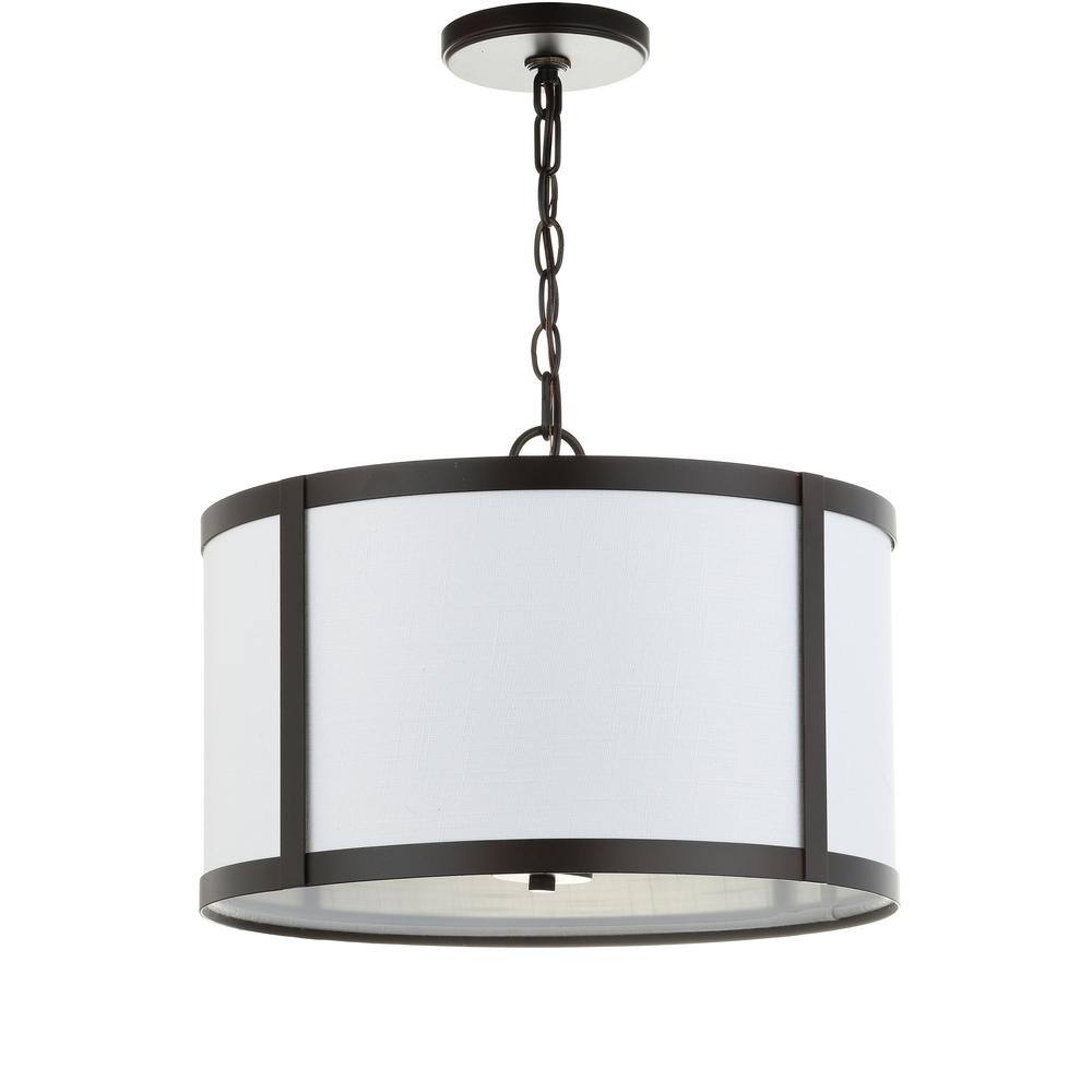 17" Oil Rubbed Bronze and White Drum Pendant Light