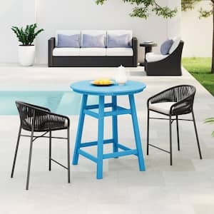 Laguna 35 in. Round HDPE Plastic All Weather Outdoor Patio Counter Height High Top Bistro Table in Pacific Blue