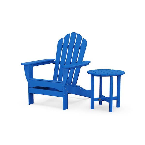 Trex Outdoor Furniture Monterey Bay 2-Piece Plastic Patio Conversation Set Adirondack Chair with Side Table Pacific Blue
