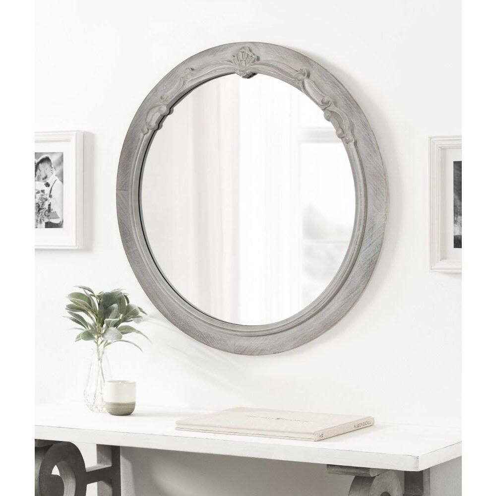 Irelyn 26" Round Gray Wood Wall Mirror