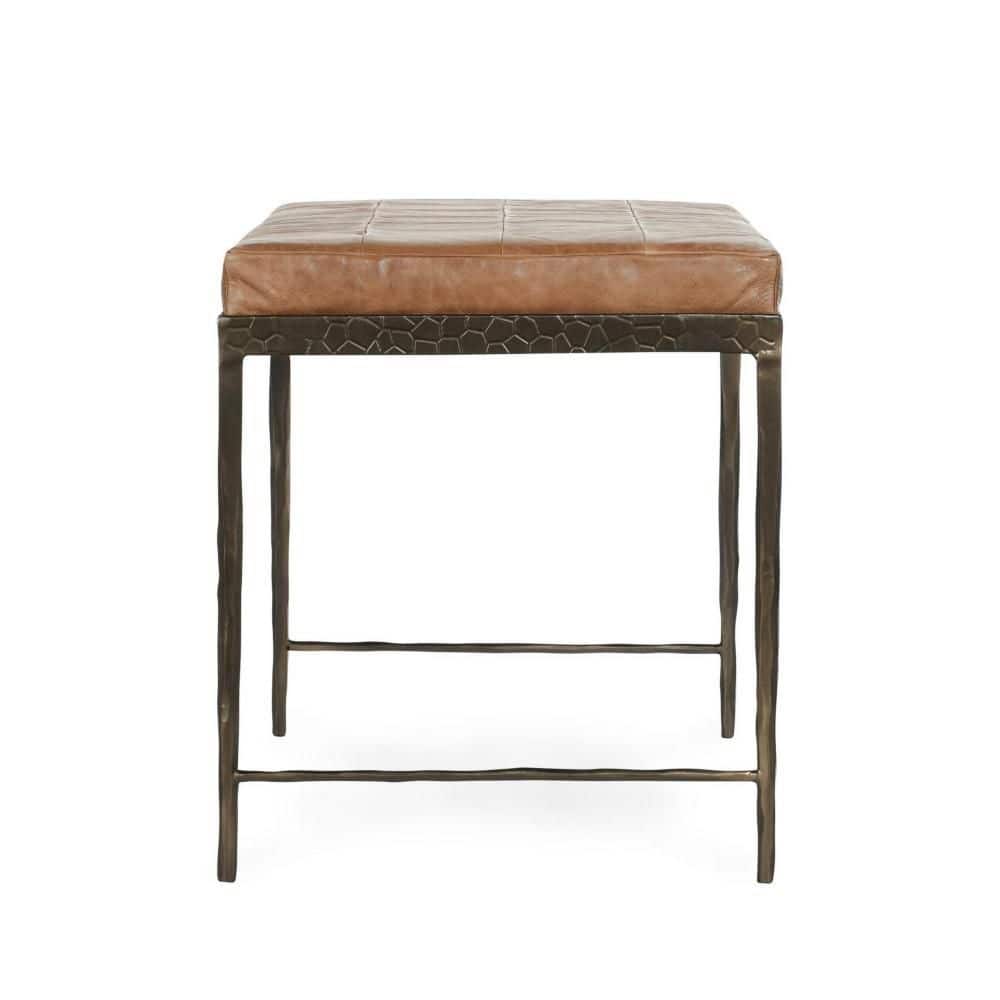 Jora Chestnut Brown and Dark Bronze Leather Rectangle Accent Ottoman front view.