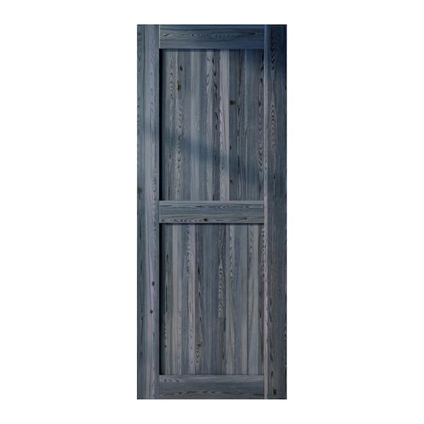 HOMACER 24 in. x 96 in. H-Frame Navy Solid Natural Pine Wood Panel Interior Sliding Barn Door Slab with Frame