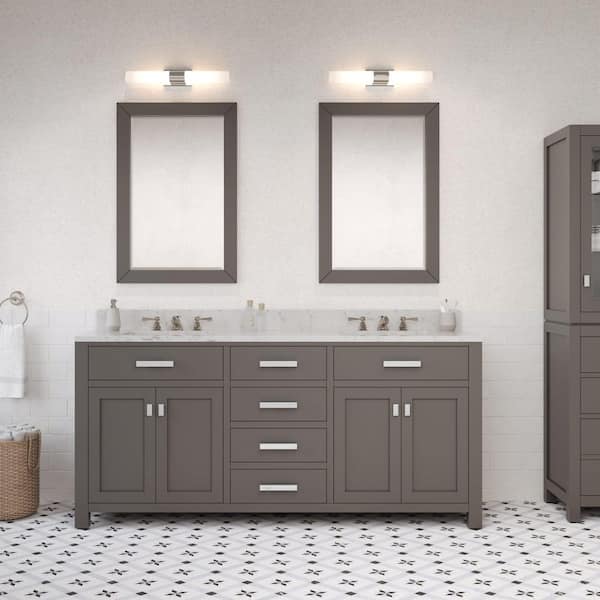 Madison 72 in.W x 21.5 in.D x 34 in.H Double Sink Bath Vanity in Cashmere Grey with Carrara White Marble Top and Mirrors
