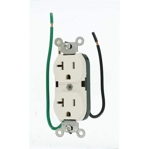 Leviton 20 Amp 125 V Duplex Outlet/Receptacle w/ Leads, White (1-Pack) 5340-W