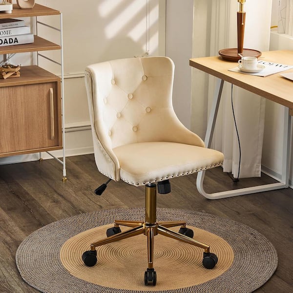 Karl home VINGLI Velvet Adjustable Height Drafting Chair in Beige with Golden Frame