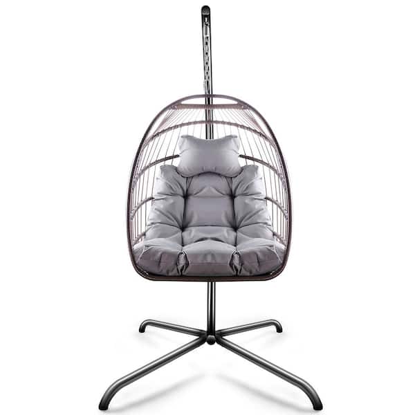 Utopia 4niture Lorraine Wicker Rattan Swing Egg Chair with Stand in Brown
