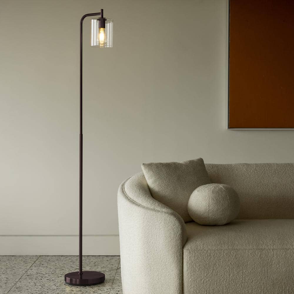 Bronze Industrial Floor Lamp with Glass Shade and Edison Bulb