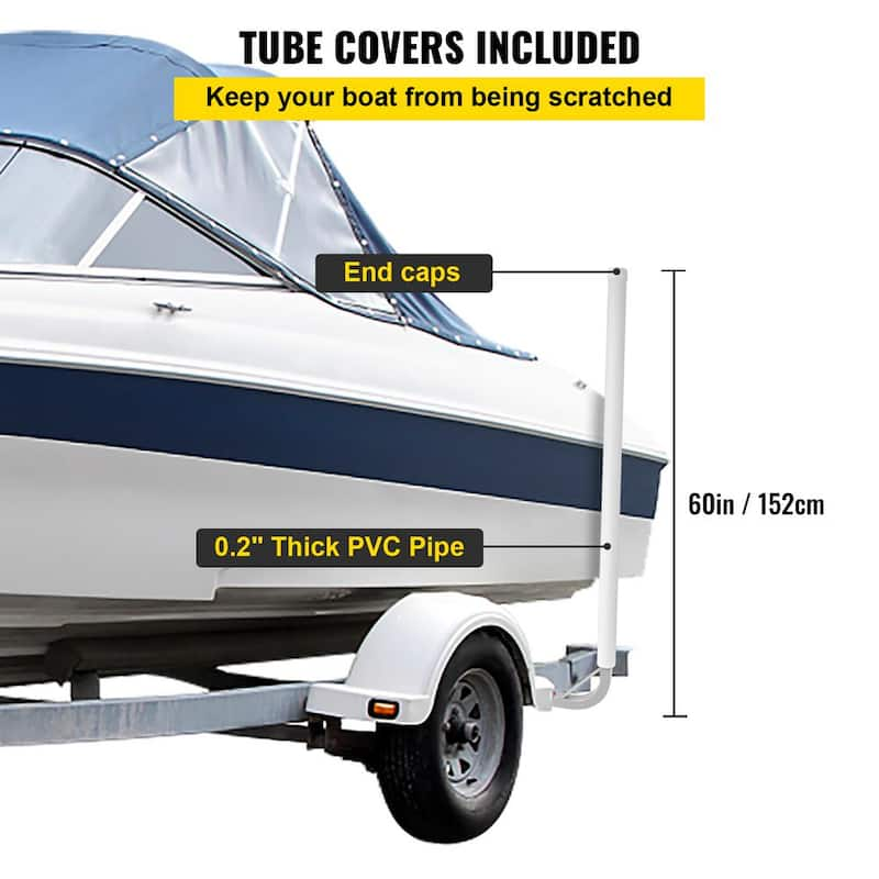 Boat Trailer Guide-on, 60 in. 2PCS Steel Trailer Post Guide ons, w/White PVC Tube Covers, Mounting Accessories Included