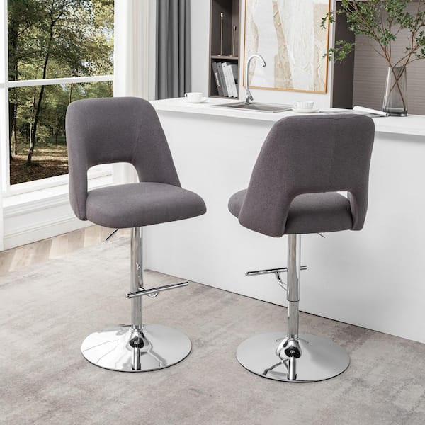 Jovana 41 in. Boucle Fabric Dark Gray Low Back Metal Frame Adjustable Bar Stool with Swivels (Set of 2)