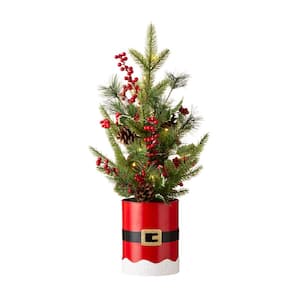 22 in. H Lighted Santa Belt Potted Table Tree