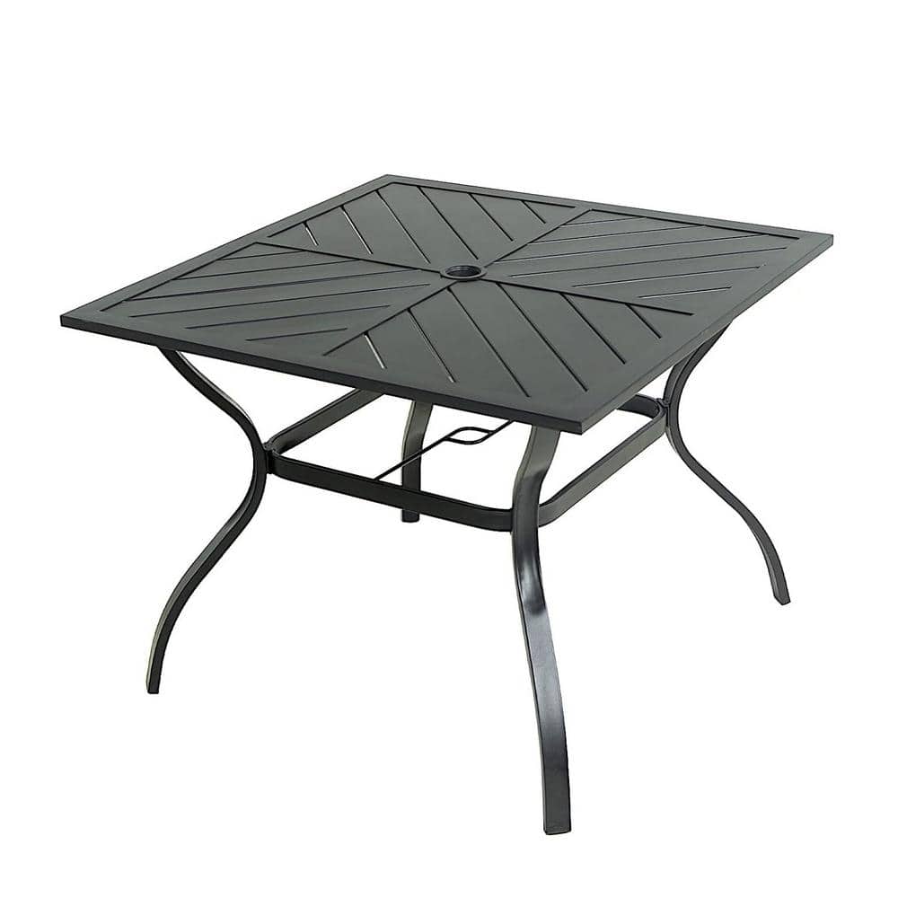Black Square Metal Outdoor Dining Table with 2.25 in. Umbrella Hole, Rust R