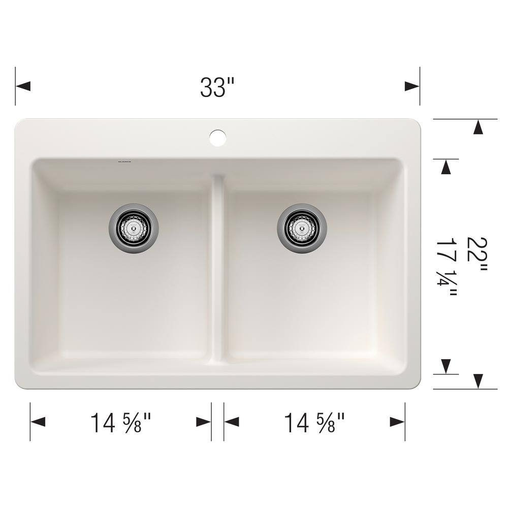 Liven 33" White Stone Double Bowl Drop-In Kitchen Sink