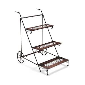 33.5 in. H 3-Tier Metal Plant Stand with Wheels and Handle for Balcony