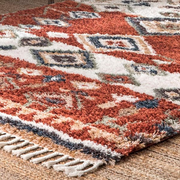 Tan Lines' Orange Southwestern Non-Slip Indoor/Outdoor Rug