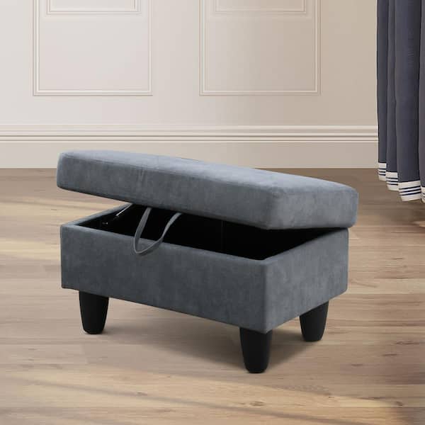 AndMakers 28.5 in. W Dark Gray Flannel Polyester Blend Rectangle Ottoman with Storage