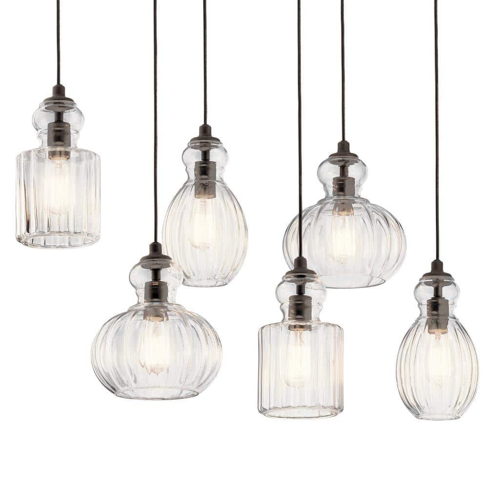 Distressed Bronze 35.5'' Wide Ceiling Chandelier with Clear Glass Shades
