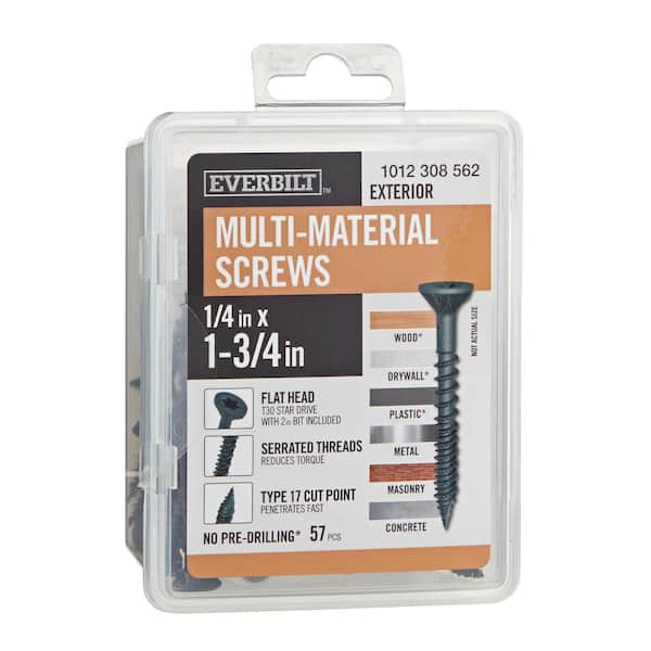 1/4 in x 1-3/4 in. Black 6-Lobe Torx Drive Exterior Flat Head Multi-Material Screw 1 lbs. -Box (57-Piece )