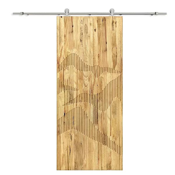 CALHOME 32 in. x 80 in. Weather Oak Stained Pine Wood Modern Interior Sliding Barn Door with Hardware Kit