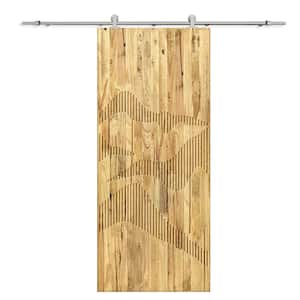 24 in. x 80 in. Weather Oak Stained Solid Wood Modern Interior Sliding Barn Door with Hardware Kit