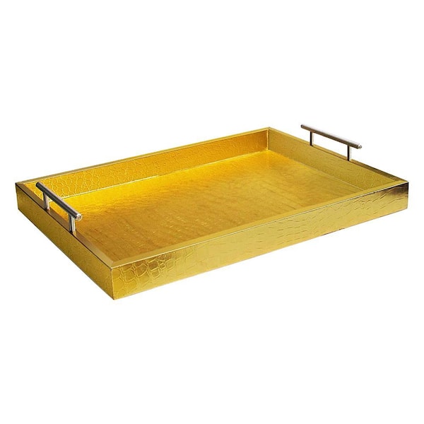19 in. x 3 in. x 14 in. Alligator Gold MDF Rectangle Serving Tray with Handles