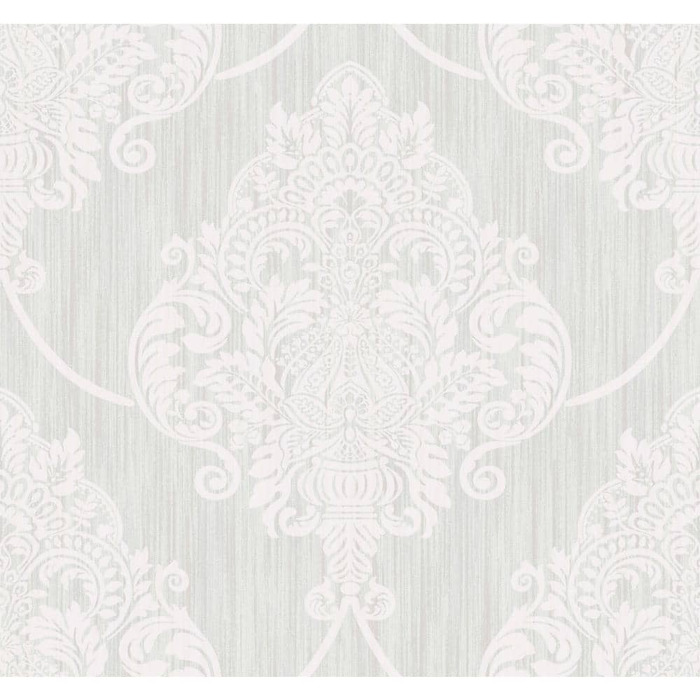 Seabrook Designs Puff Damask Silver Glitter and Ivory Paper Strippable ...
