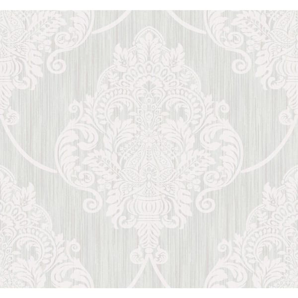 Seabrook Designs Puff Damask Silver Glitter and Ivory Paper Strippable Roll (Covers 60.75 sq. ft.)