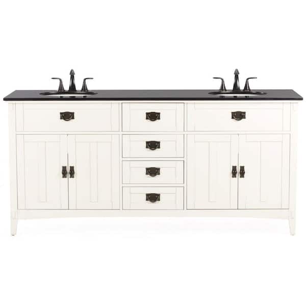 Home Decorators Collection Artisan 72 in. W Double Bath Vanity in White with Natural Marble Vanity Top in Black
