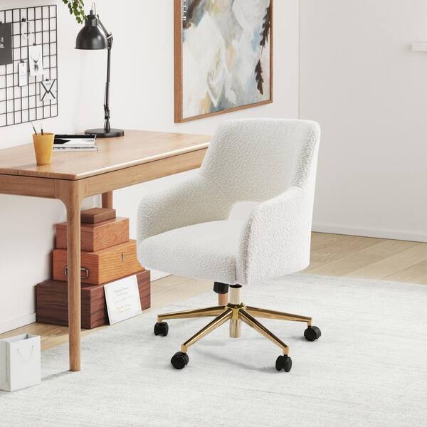 WESTINFURNITURE Stain Resistant Boucle Fabric Upholstered Adjustable Height Office Vanity Swivel Task Chair with Wheels in Cream IF3001 CE The Home Depot