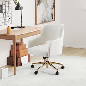 Stain Resistant Boucle Fabric Upholstered Adjustable Height Office Vanity Swivel Task Chair with Wheels in Cream