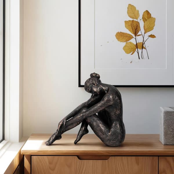 Liv & Skye Bronze 16 in. x 14 in. Resin Resting Ballerina