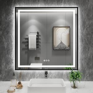 36 in. W x 36 in. H Square Framed Front and Back LED Lighted Anti-Fog Wall Bathroom Vanity Mirror in Tempered Glass