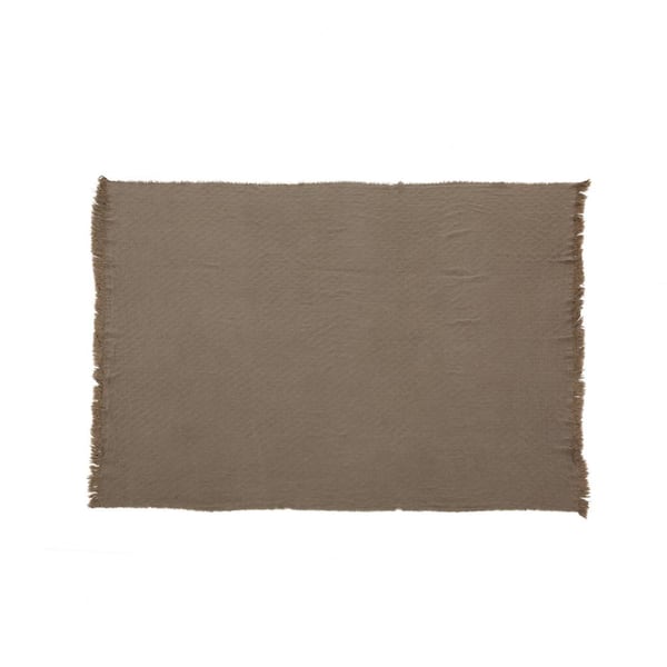 Noble House Crannell Brown Cotton Throw Blanket with Fringes
