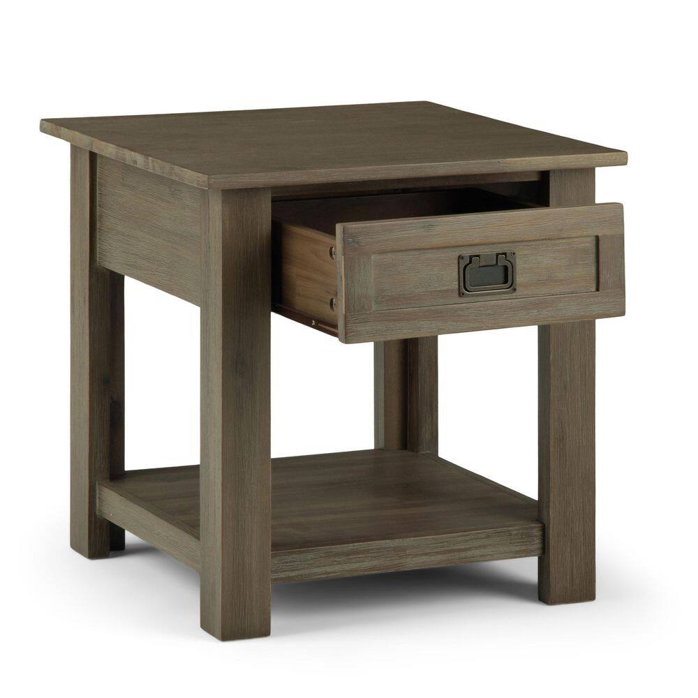 Monroe Solid Acacia Wood 22 in. Wide Square Rustic End Side Table in Distressed Charcoal Brown - thumbnail 4