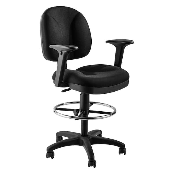 National Public Seating Comfort Series 35.5-in. Adjustable Seat Height, Black Fabric, Swivel, High Back, Metal Frame Stool with Arms
