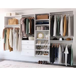 Dual Tower 96 in. W - 120 in. W White Tower System Wall Mount 14-Shelf Wood Closet System
