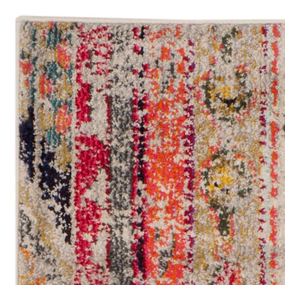 Light Grey and Multi Synthetic Boho Runner Rug