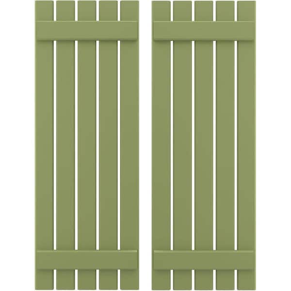 Ekena Millwork 19-1/2 in. W x 71 in. H Americraft 5-Board Exterior Real Wood Spaced Board and Batten Shutters in Moss Green