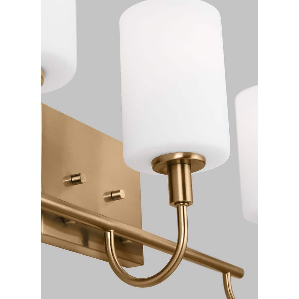 Oak Moore Satin Brass 3-Light Vanity with Etched White Glass