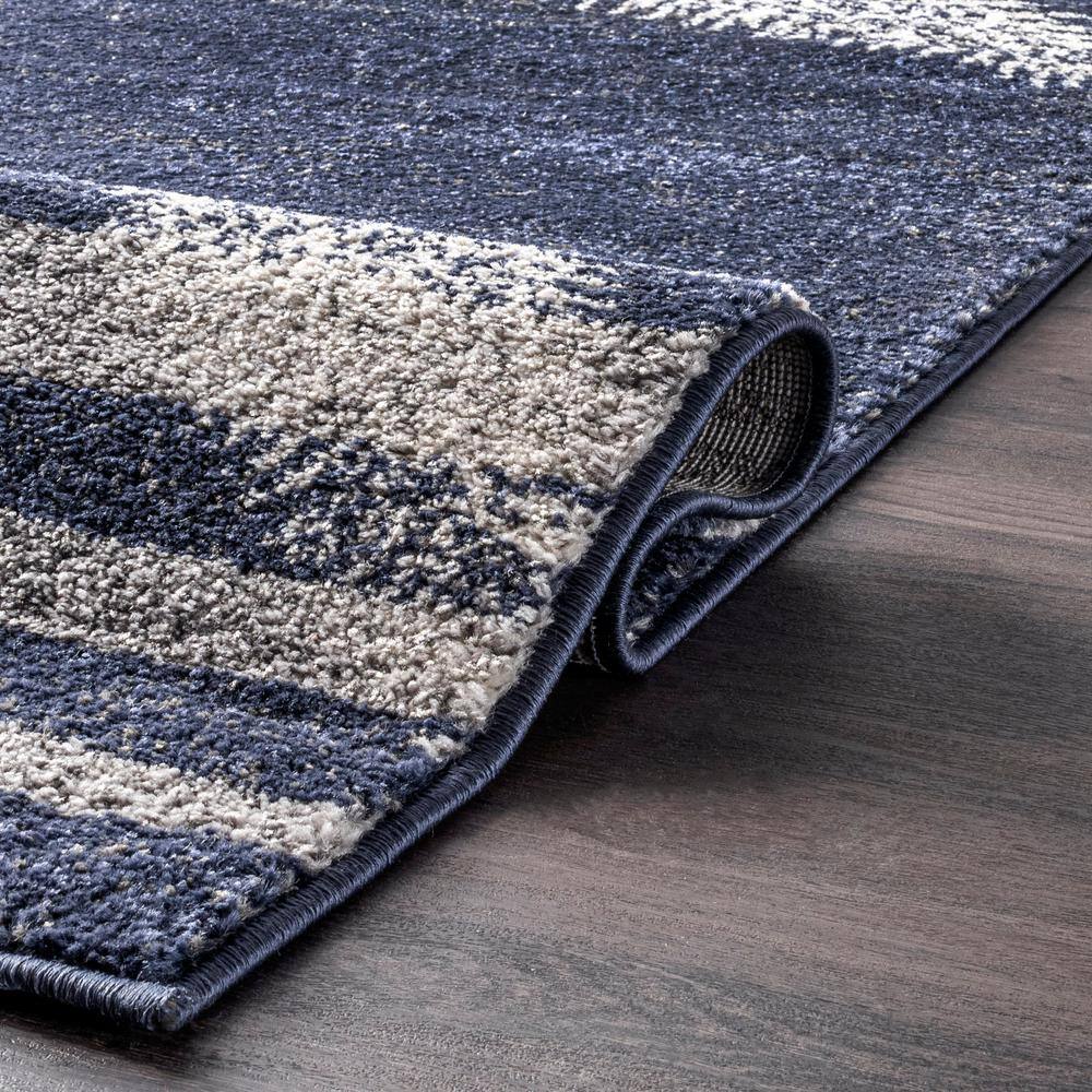 Coastal Charm Blue Stripe Synthetic Area Rug 5' x 8'