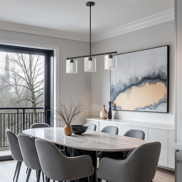 3-Light Matte Black Modern Kitchen Island Integrated LED Linear Pendant Light 3CCT with Clear Glass Shades