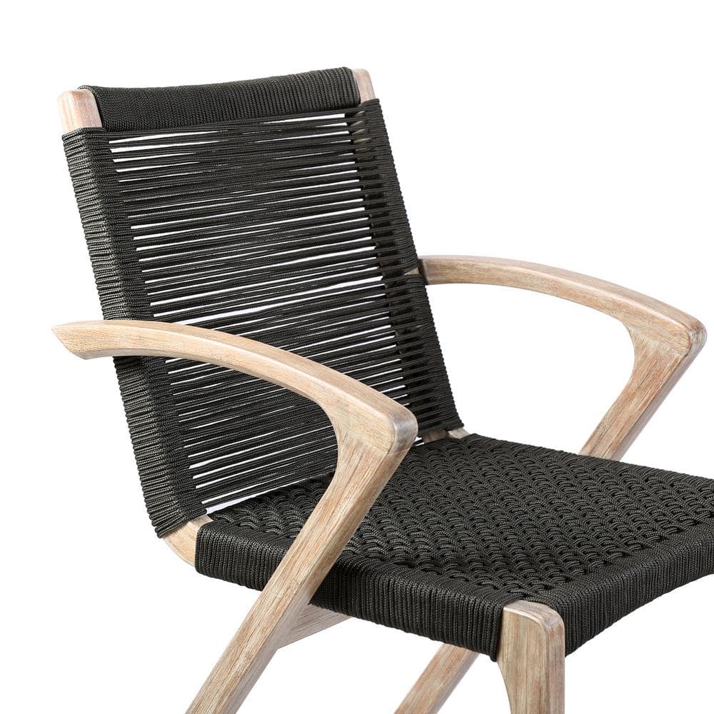 Black Rope and Eucalyptus Outdoor Dining Arm Chairs, Set of 2