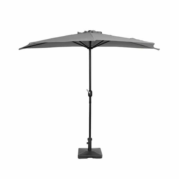 WESTIN OUTDOOR FIJI 9 ft. Market Half Patio Umbrella with 50 lbs. Concrete Base in Gray