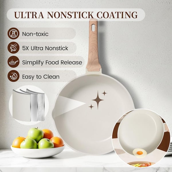 Wudkey 16-Piece Nonstick Aluminum Cookware Set in White, Ceramic