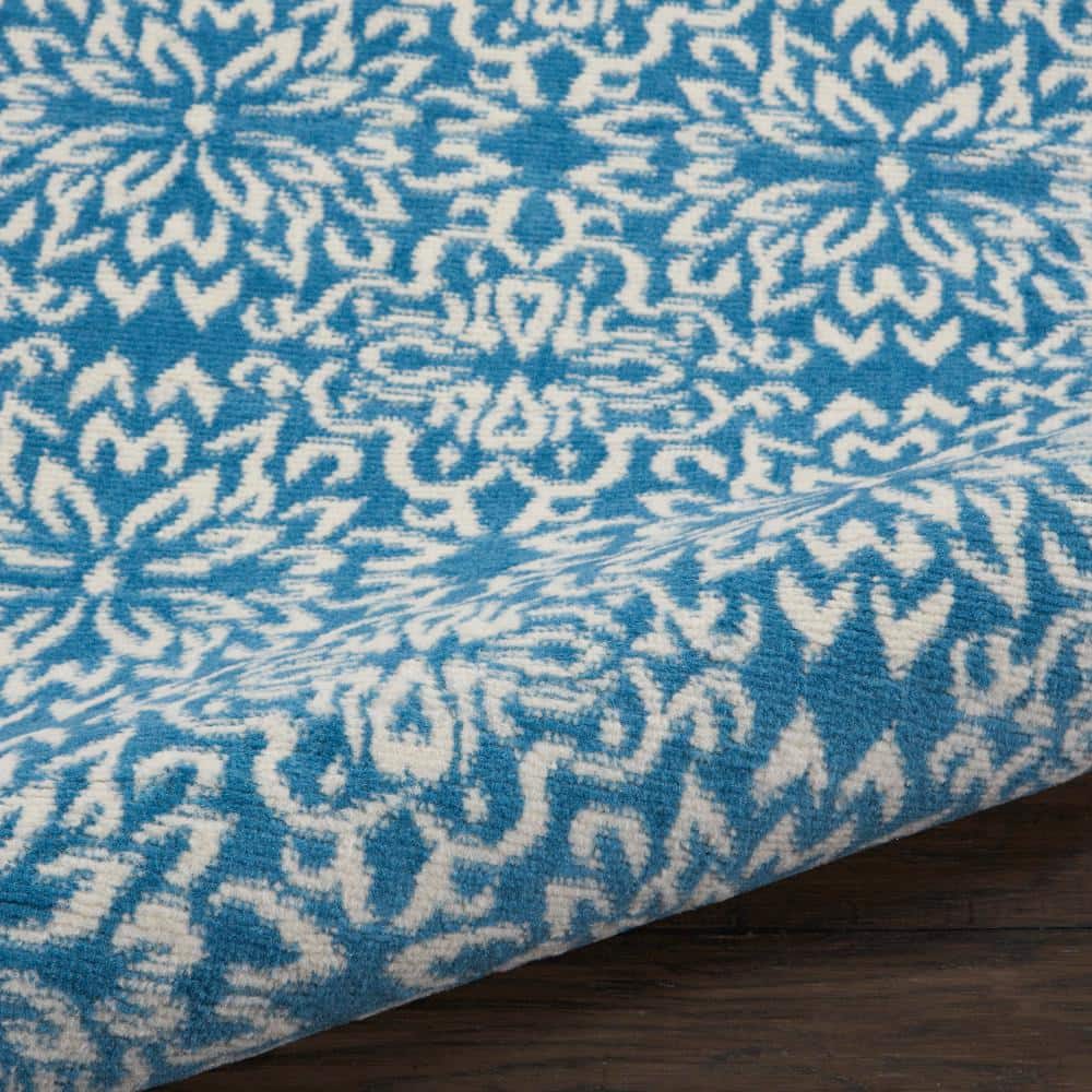 Ivory & Blue Floral Hand-Knotted Viscose Area Rug, 2' x 4'